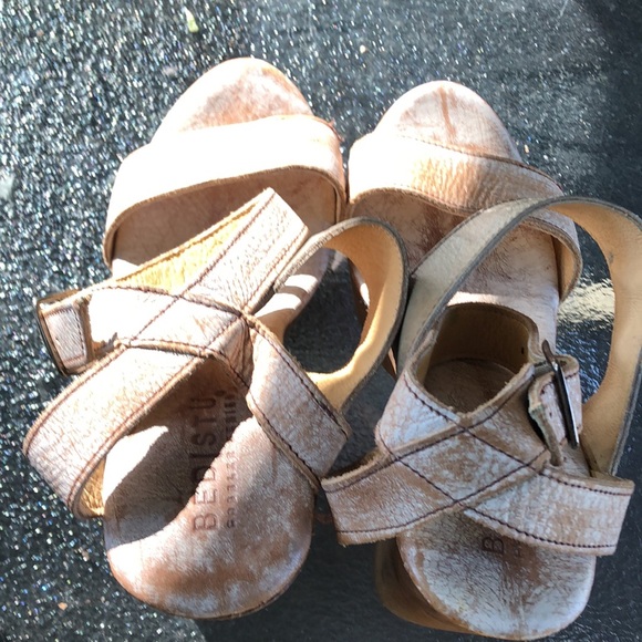 BED STU Tan Brown Cream Washed Clog Heeled Strapped Open Toe Sandals - Picture 5 of 13